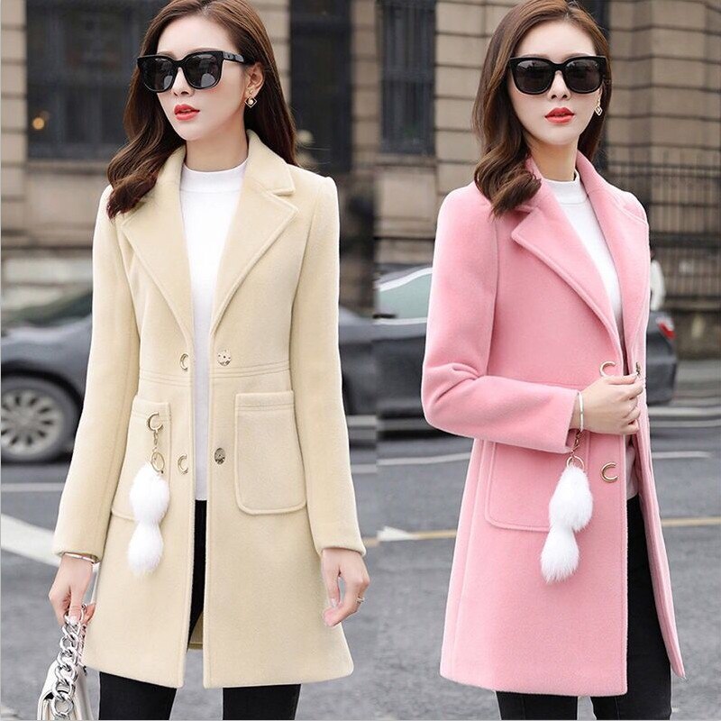 Blends Woolens Overcoat Female Coat Autumn Winter Coats And Jackets Women Plus size Coat Women's Wool Coats Long Tops