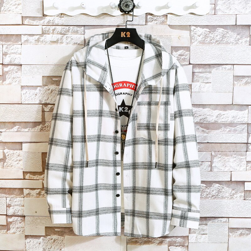 Plaid Style Autumn Spring 2022 With Hoodie Men‘s Hip Hop Punk Shirt Flannel Casual Clothes