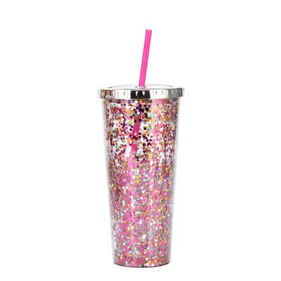 Color Sequins Tumblers Cup Straw Cold Cup with Lid Cups with Lids and Straws Mug Plastic Straight Cup Water Cups: 5