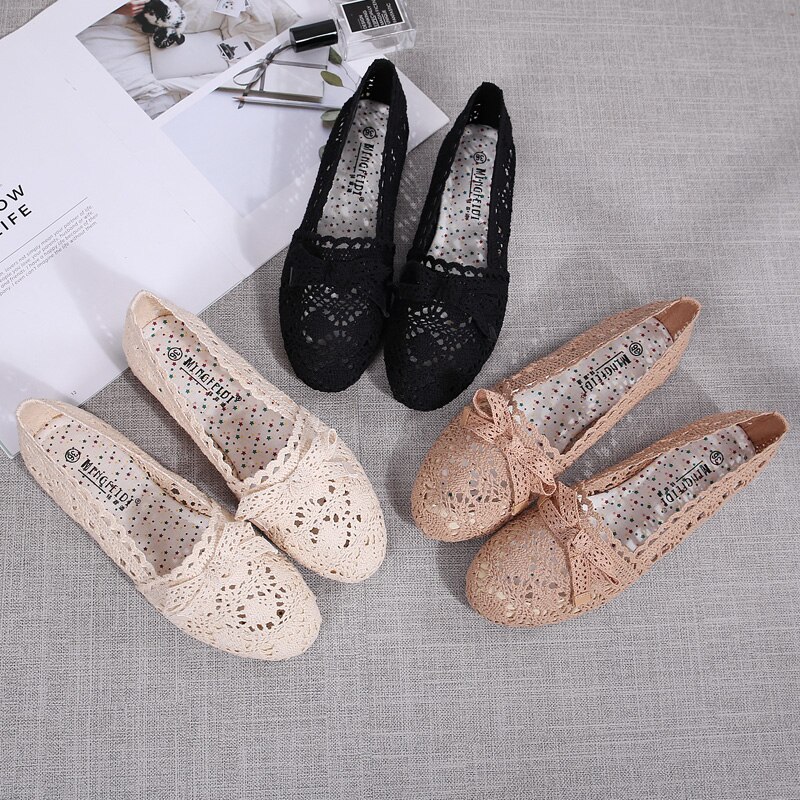 Women Lace Flats Shoes Summer Hollow Comfortable Boat Shoes Shallow Mouth Women Casual Shoes Mujer Chaussures Femme