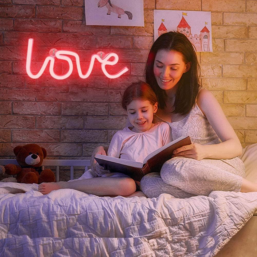 LED Neon Light Sign LOVE HEART Wedding Party Decoration Neon Lamp Valentines Day Bedroom Home Decor Night Lamp