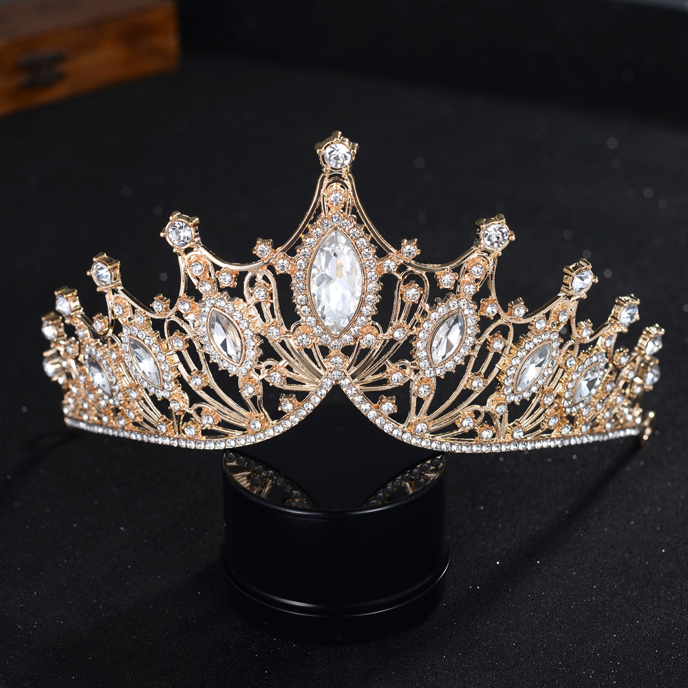 Vintage Kristal Tiara Kroon Hoofdbanden Voor Vrouwen Meisjes Strass Pageant Prom Diadeem Bruiloft Bruids Haar Sieraden Accessoires: Licht Geel Goud Kleur