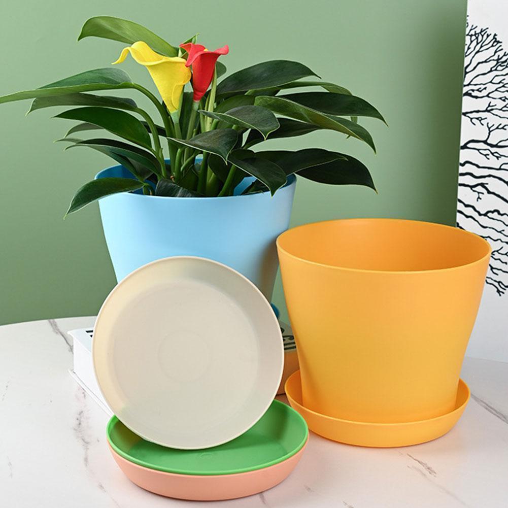 1pc Flower Pot Colorful Durable Resin Plant Flower Pot Tray Planter Garden Home Saucer Decoration Holes with Gloss a Draina S3E2