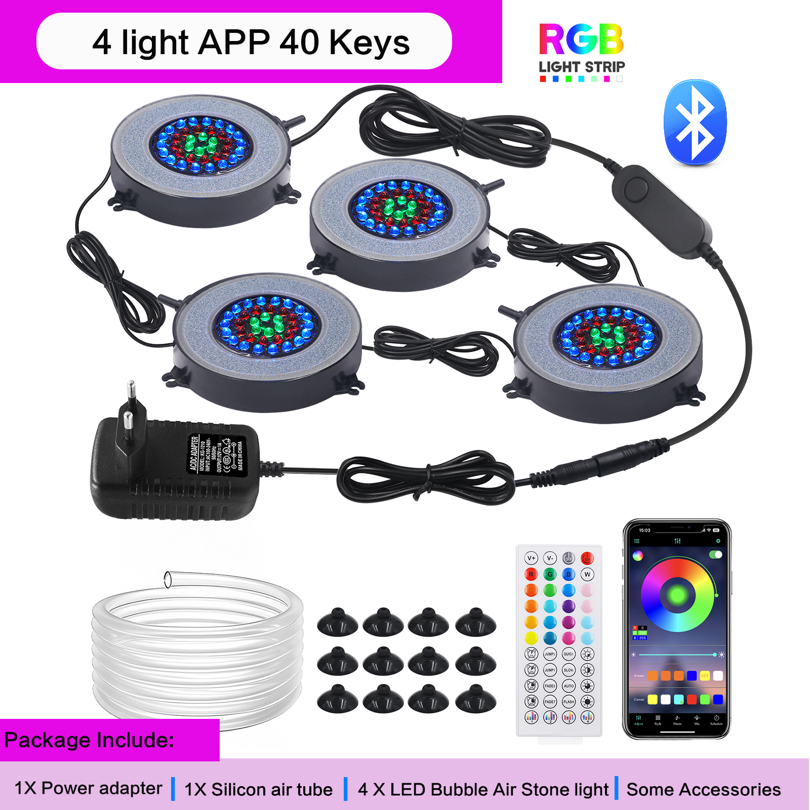 Onderwater Aquarium Licht Kleur Veranderend IP68 Waterdicht 36 LED Luchtlicht Aquarium Luchtbel Lamp Maken Zuurstof voor Aquarium: Black / au plug