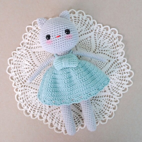 Silver Kitty AMIGURUMI crochet toy and doll rattle