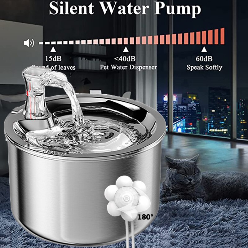 Cat Fountain Automatic Pet Feeder Water Fountain Cat Indoor Water Fountains Stainless Steel Water Dispenser Smart Motion Sensor