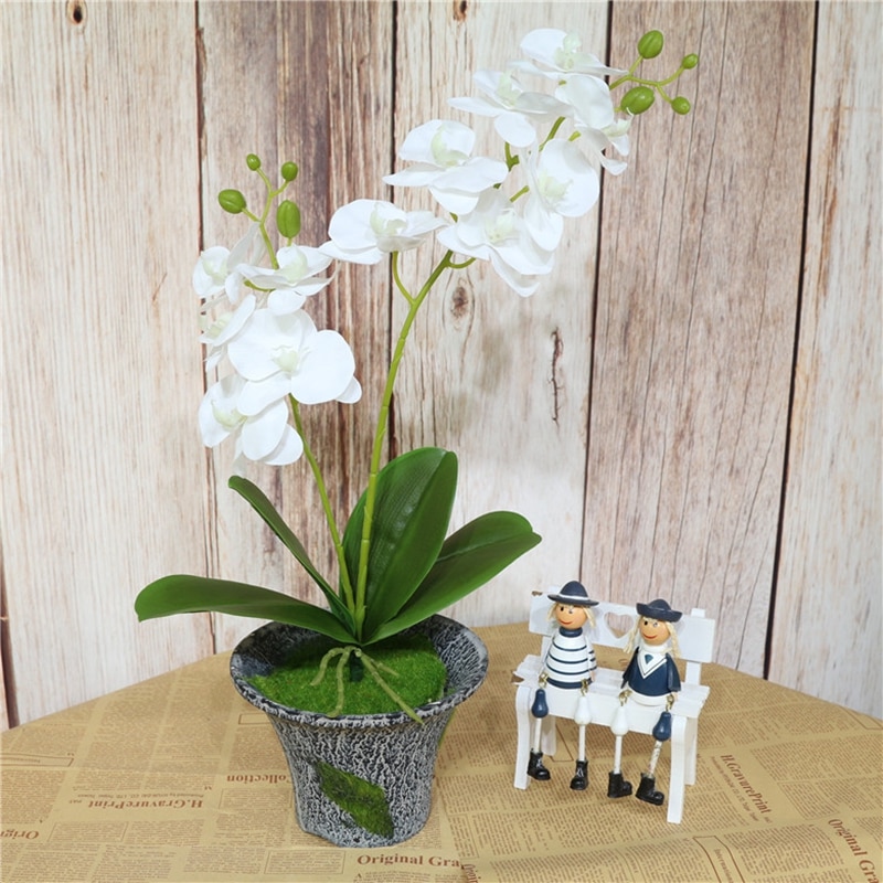 C-OR005 Groothandel Faux Kunstmatige Siliconen Phalaenopsis Orchideeën Witte Latex Real Touch Vlinder Orchidee Stem Voor Bruiloft Decor