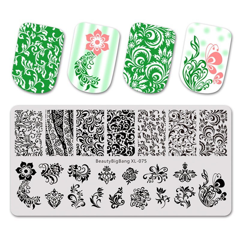 BeautyBigBang Stamping Plates for nails Flower butterfly Theme Nail stamping Plates Template Rectangle Nail Art Stencils XL-068: 75