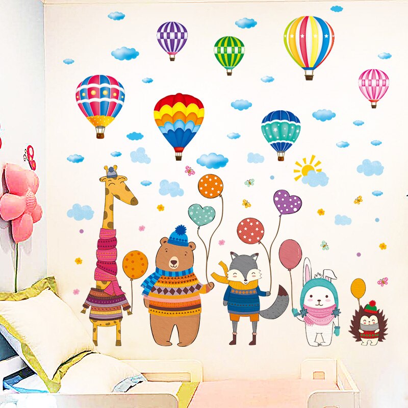 [Shijuekongjian] Cartoon Dieren Muurstickers Diy Airl Ballonnen Muurstickers Voor Kinderen Kamers Baby Slaapkamer Home Decoratie