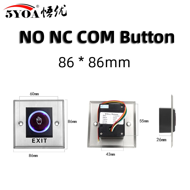 Bouton poussoir de sortie de porte, interrupteur de déverrouillage pour système de contrôle d&#39;accès de porte, ouverture tactile, NO COM NC: K2Button
