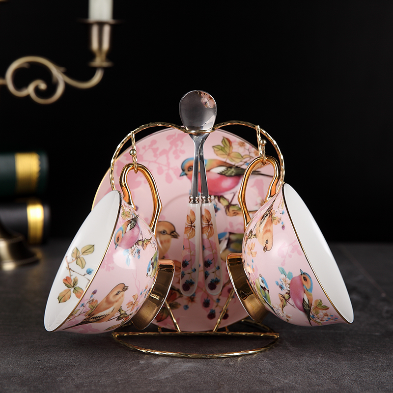 British Royal Rose Coffee Cup Luxury Tea Cup Spoon Saucer Set Cups Ceramic Royal Classic Bone China Xicara EE50BD: A