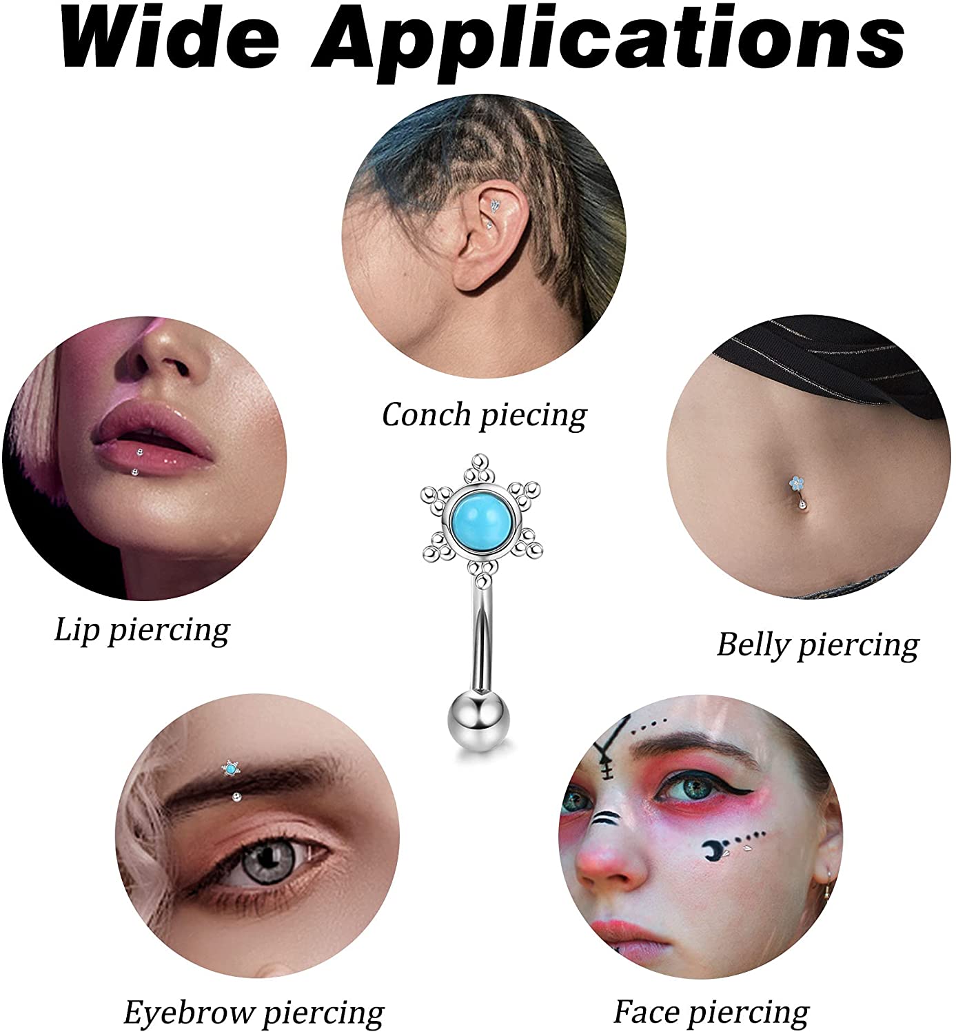 1Pcs 16G Rook Daith Earrings Stainless Steel Belly Lip Ring Cartilage Tragus CZ Body Piercing Curved Barbell Eyebrow Rings 6MM