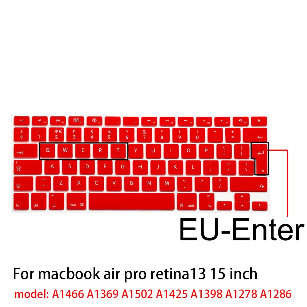 Dla Apple naklejki pokrywa klawiatury laptopa silikonowy futerał kolor silikonowy Film ue/usa dla macbook pro13/15 air13 A1278A1398A1466/1502: EU-enter  red