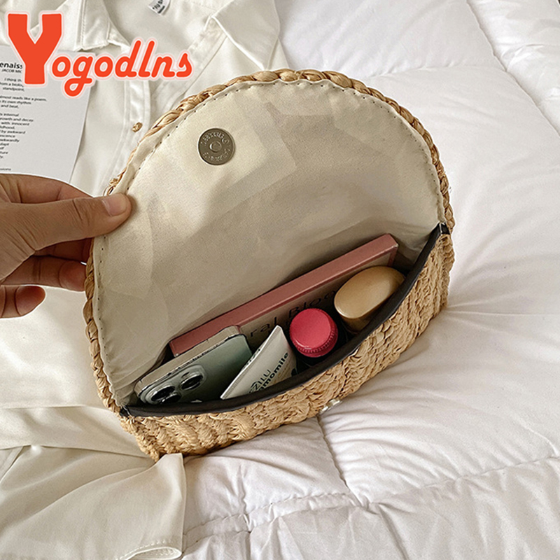 Yogodlns bolso de mano tejido de cáscara de maíz para cena, bolso grande de paja Simple a la para mujer, cartera informal de verano para vacaciones para mujer