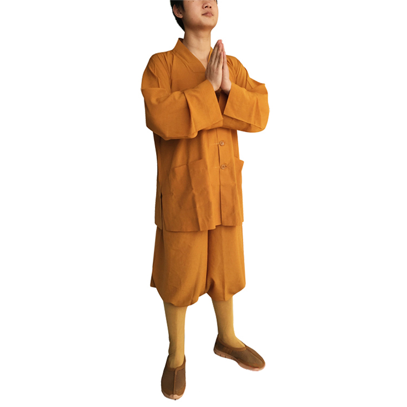 Sommar 2 färger shaolin tempel dräkt zen buddhistisk dräkt låg munk meditation klänning kung fu träning uniform munk kläddräkt
