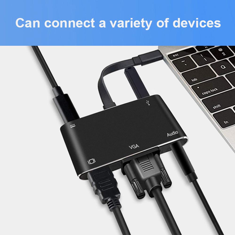 USB-C Hdmi Vga Adapter USB-C Naar Hdmi Usb Charge 3.5Mm Aux Jack Kabel Multipoort Converter Voor Macbook Huawei