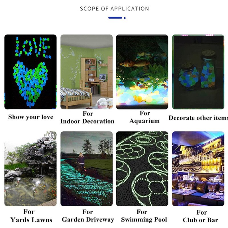 300 Stks/pak 14Mm Lichtgevende Grind Tuin Decoratie Lichtgevende Steen Pebble Medium Lichtgevende Outdoor Aquarium Decoratie