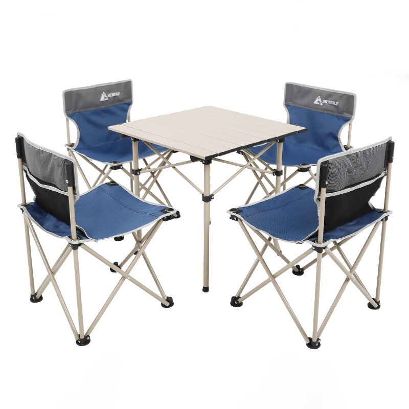 Hewolf Outdoor Opvouwbare Tafel En Stoel 5 Stuk Set Aluminium Legering Vissen Draagbare Opslag Stoel Camping Tafel set