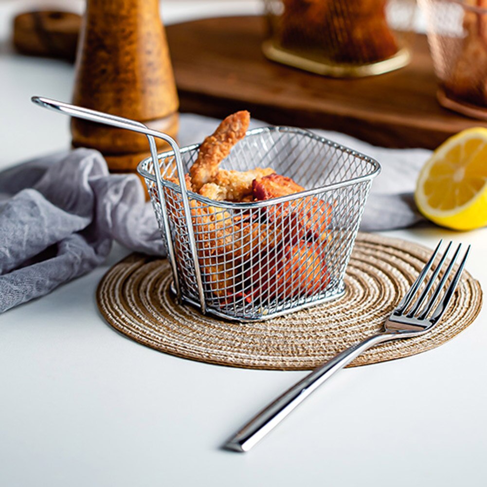 French Fries Basket Portable Stainless Steel Chips Mini Frying Basket Strainer Fryer Kitchen Cooking Chef Basket Colander Tool