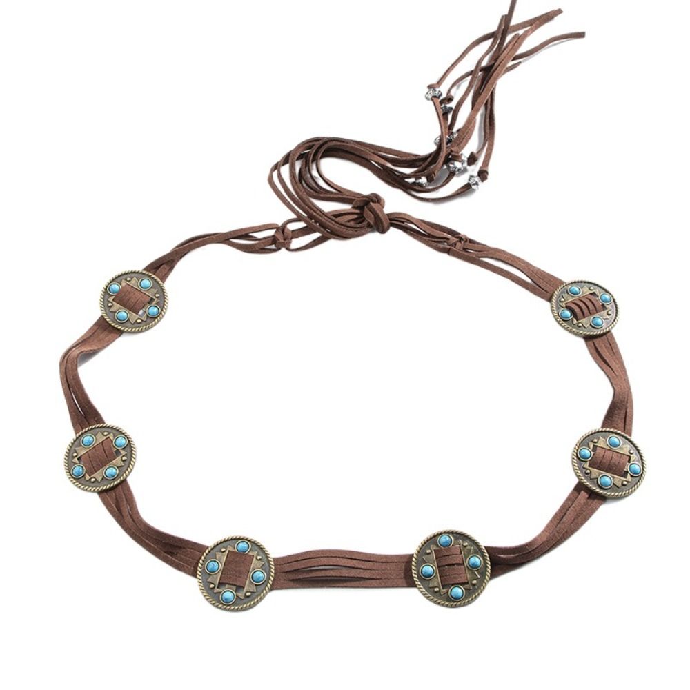 Faja trenzada con borlas simples para mujer, cinturón con cuentas, cadena de cintura bohemia, faja de estilo occidental, pretina de estilo étnico para chica