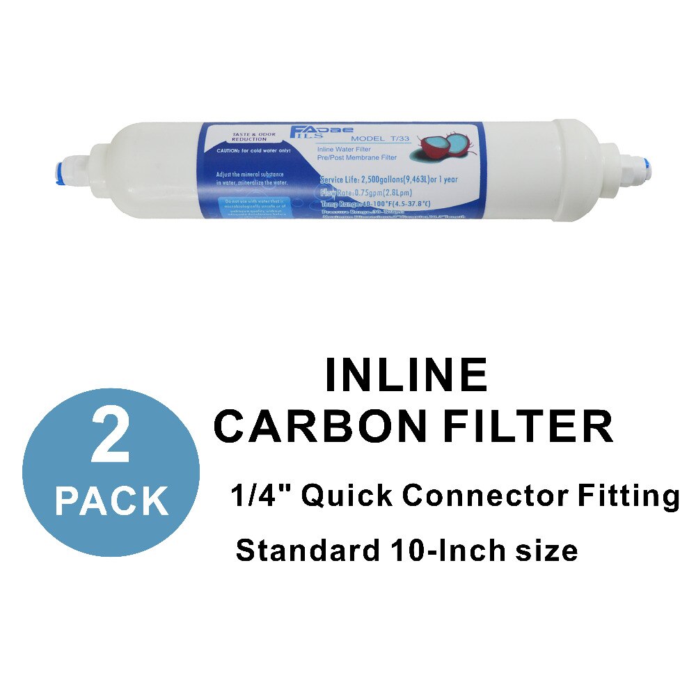 Undersink en Omgekeerde Osmose Systeem Vervanging Post Carbon Inline Water Filter met 1/4 "Quick Connector Montage-2 PACK