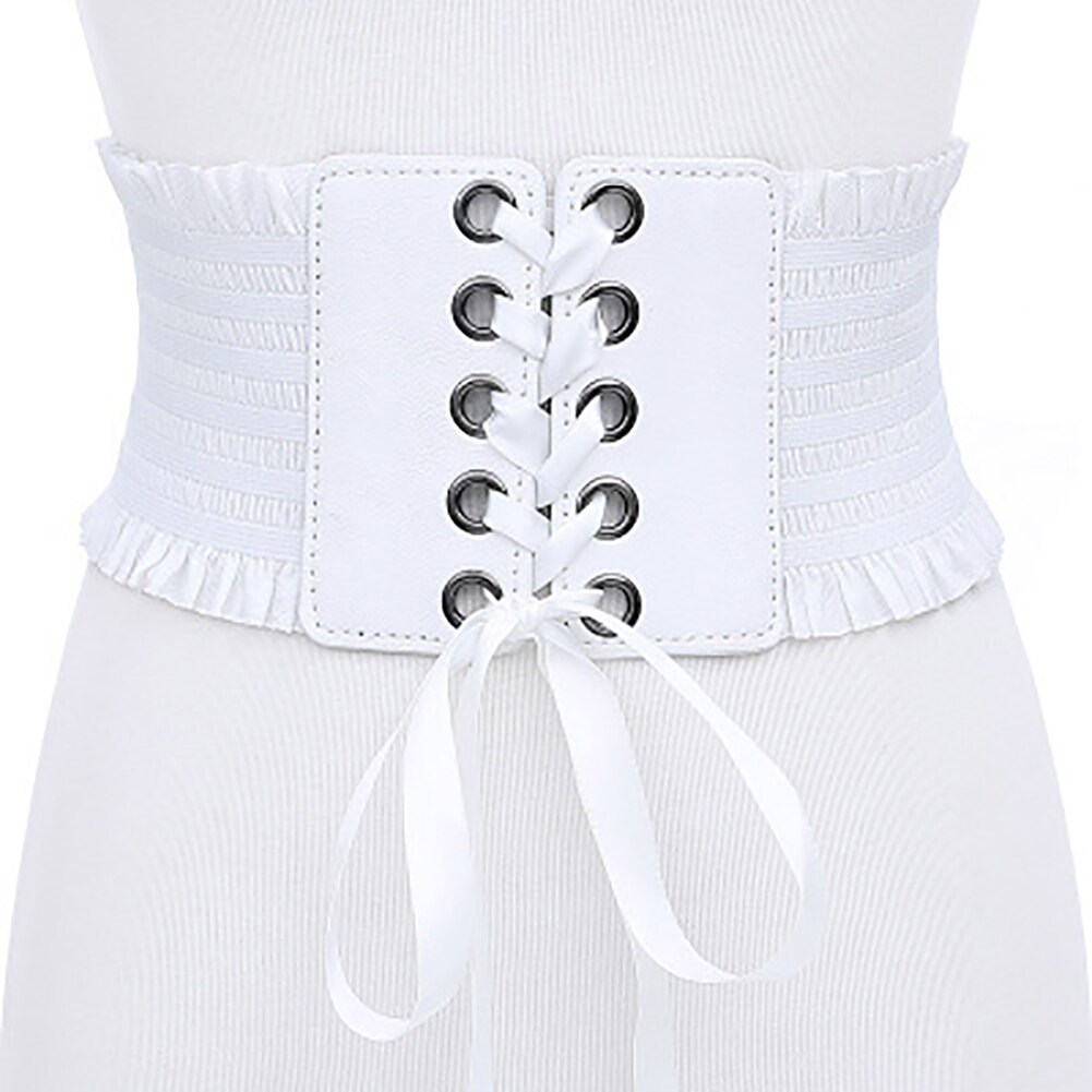 High Waist Adjustable Bands Lace Up Strap Elastic Corset Wide Girdle Tie Women Belt Tassel Girls Bowknot: White