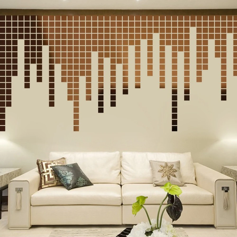 100 Uds 2/3/4cm DIY objetos pequeños pegatinas de mosaico cuadrado espejo redondo pegatinas de pared acrílicas accesorios artesanales pegatinas de fondo: Pequeño / Rosa