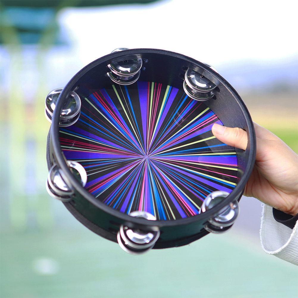 8 cal podwójnie wiersz grzechotka Orff perkusja kolorowy Handheld bęben dzwon edukacyjny instrument dla Ktv impreza 3 kolor J0a2