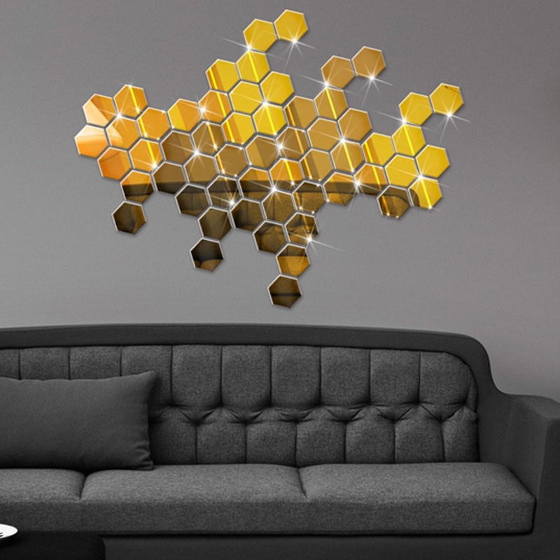 Decoración hexagonal 3D de 7 piezas para pared, adhesivo decorativo de espejo acrílico, decoración para habitación, arte para pared DIY, decoración para el hogar