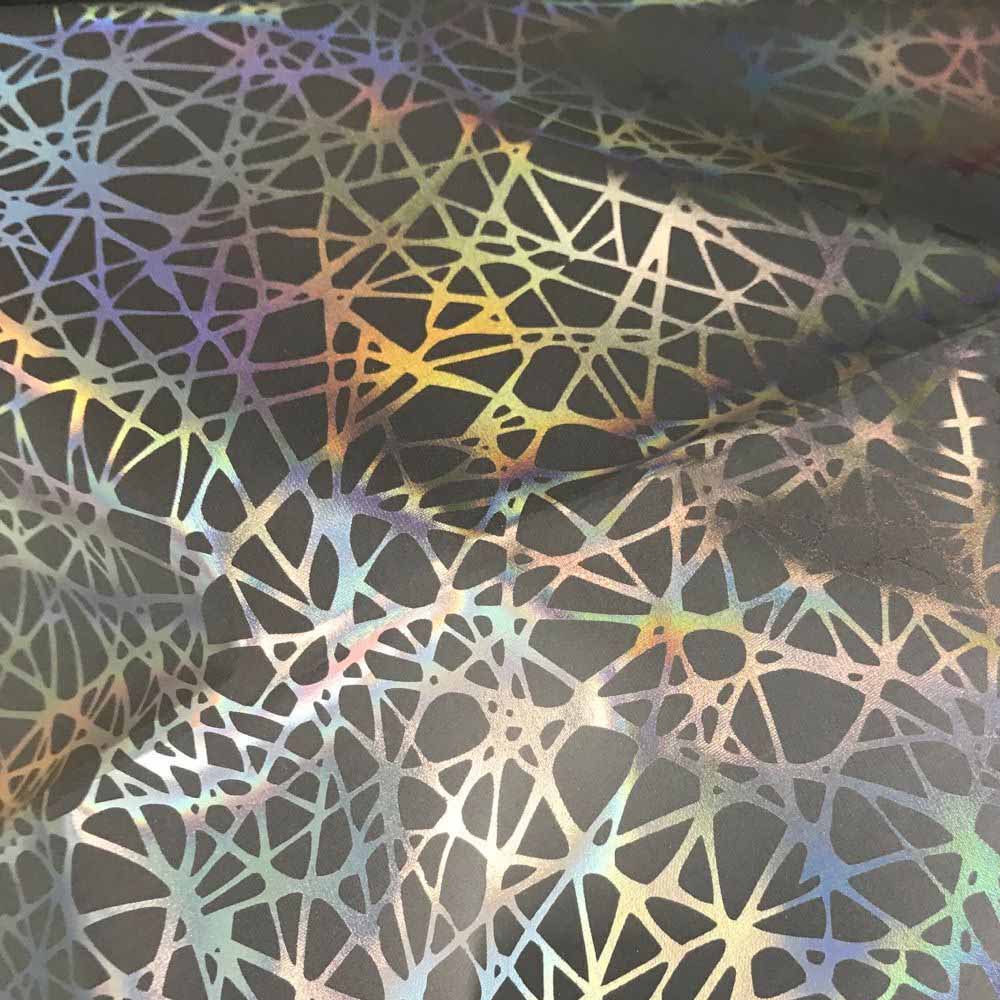 Rainbow Reflective Fabric Holographic Fabric in Mesh Pattern Mermaid Silver At Night for Clothing PatchWork Sewing Art