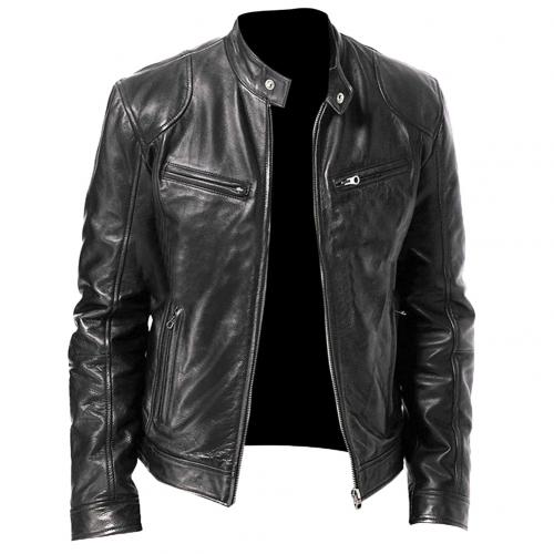 Herbst Winter Leder Jacken Männer Herbst Solide Stehkragen куртка мужская Männer Jacke: Schwarz / S