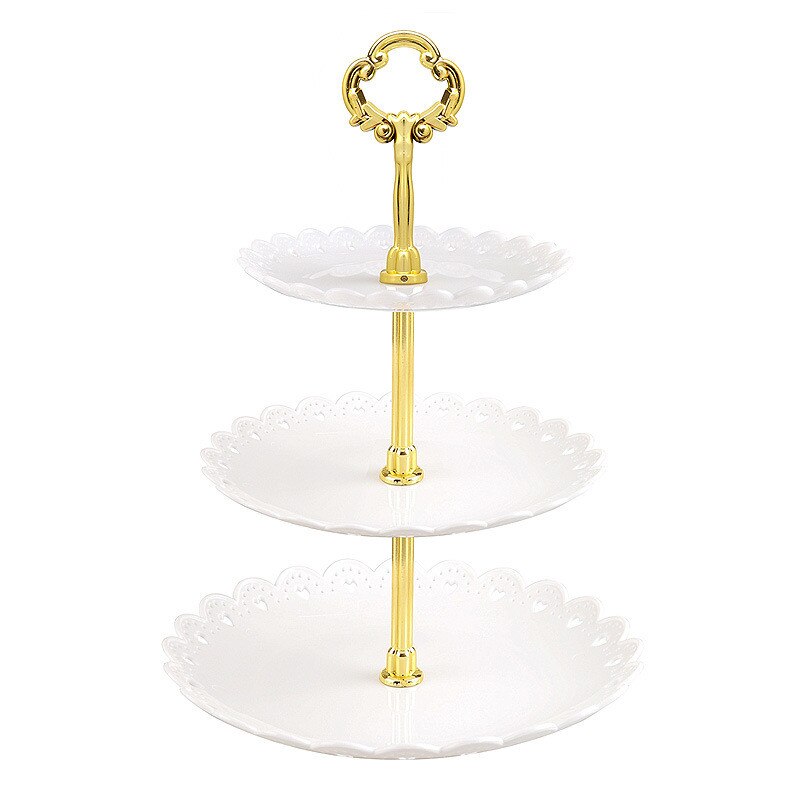 3 Tier PP multi-layer Taart Plaat Stand Bruiloft Verjaardag Party Dessert Fruit Lade Keuken Accessoires Kerstversiering: WHITE / L