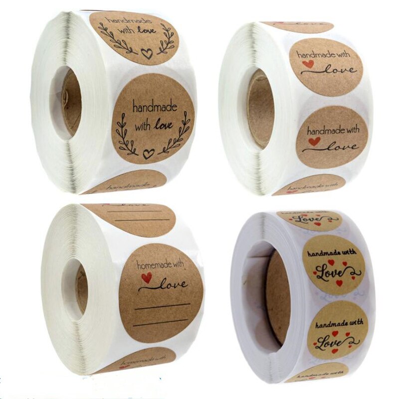 500Pcs/Roll "Handgemaakt Met Liefde" Sticker Voor Envelop Afdichting Labels Sticker Sieraden Maken Pakket Sticker Supply