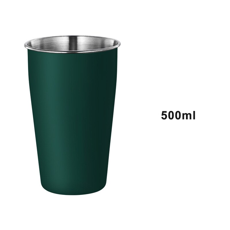 Fortykket 304 rustfrit stål vand kop husholdning kold drikke juice kop udendørs bærbar bil øl krus: Mørkegrøn 500ml