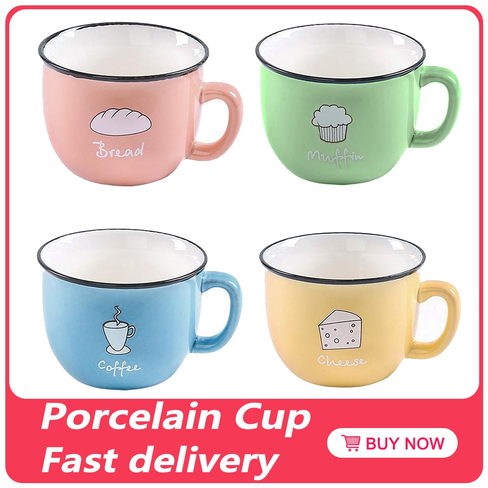 Color Heat-resistant Mug Cartoon With Spoon Lid 200ml Cup Milk Coffee Ceramic Mugs Children Cup Office Drinkware