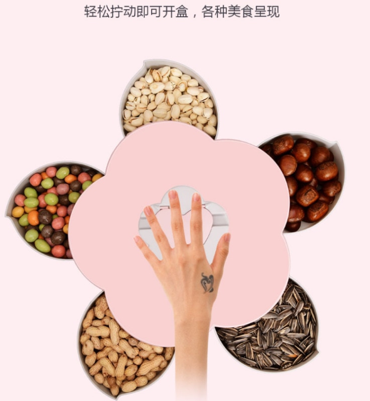 Plastic Lui Persoon Fruit Schotel Dubbele Lagen Snack Doos Snoep Platen Bloemblaadje-vorm Roterende Trays Doos Gedroogde Organizer doos