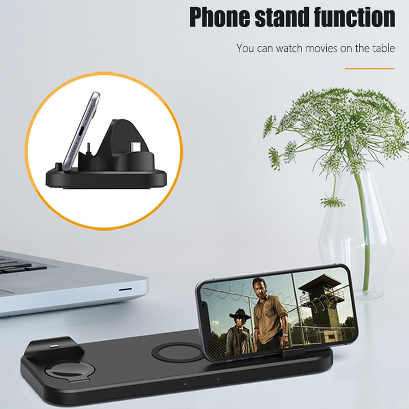 6 in 1 Wireless Charger Stand Mobile Phone Quick Charge Dock Micro USB Type-C for iPhone iWatch 5 4 3 Airpods Wireless Charging