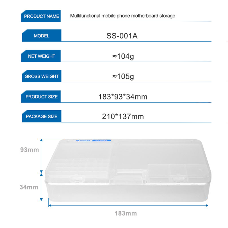 2pcs/lot SUNSHINE SS-001A Multifunctional Storage Box For Mobile Phone Motherboard IC Parts Repair Tools Container Collector