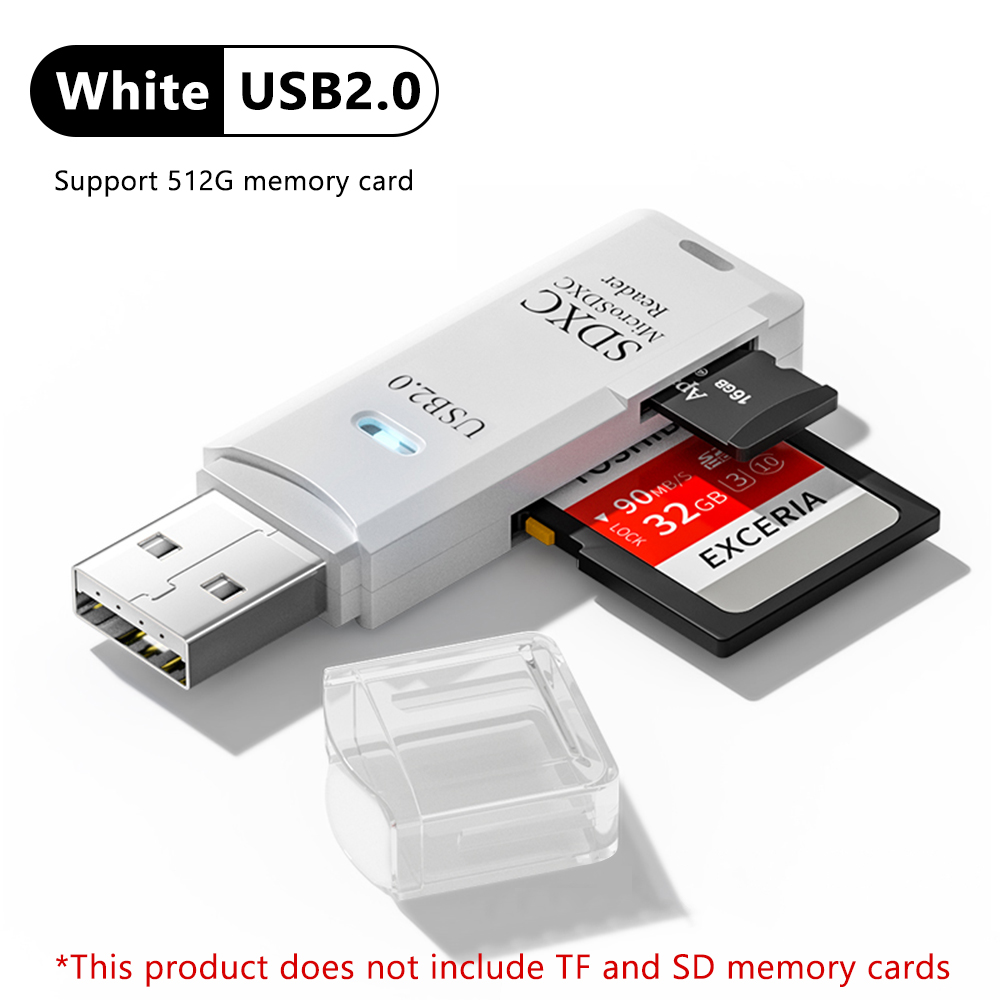 Lector de tarjetas USB 3,0 2 en 1, adaptador de tarjeta de memoria Usb 2,0 a Sd Micro Sd Tf para Mac, PC, portátiles, accesorios, unidad Flash, lector de tarjetas: BLANCO