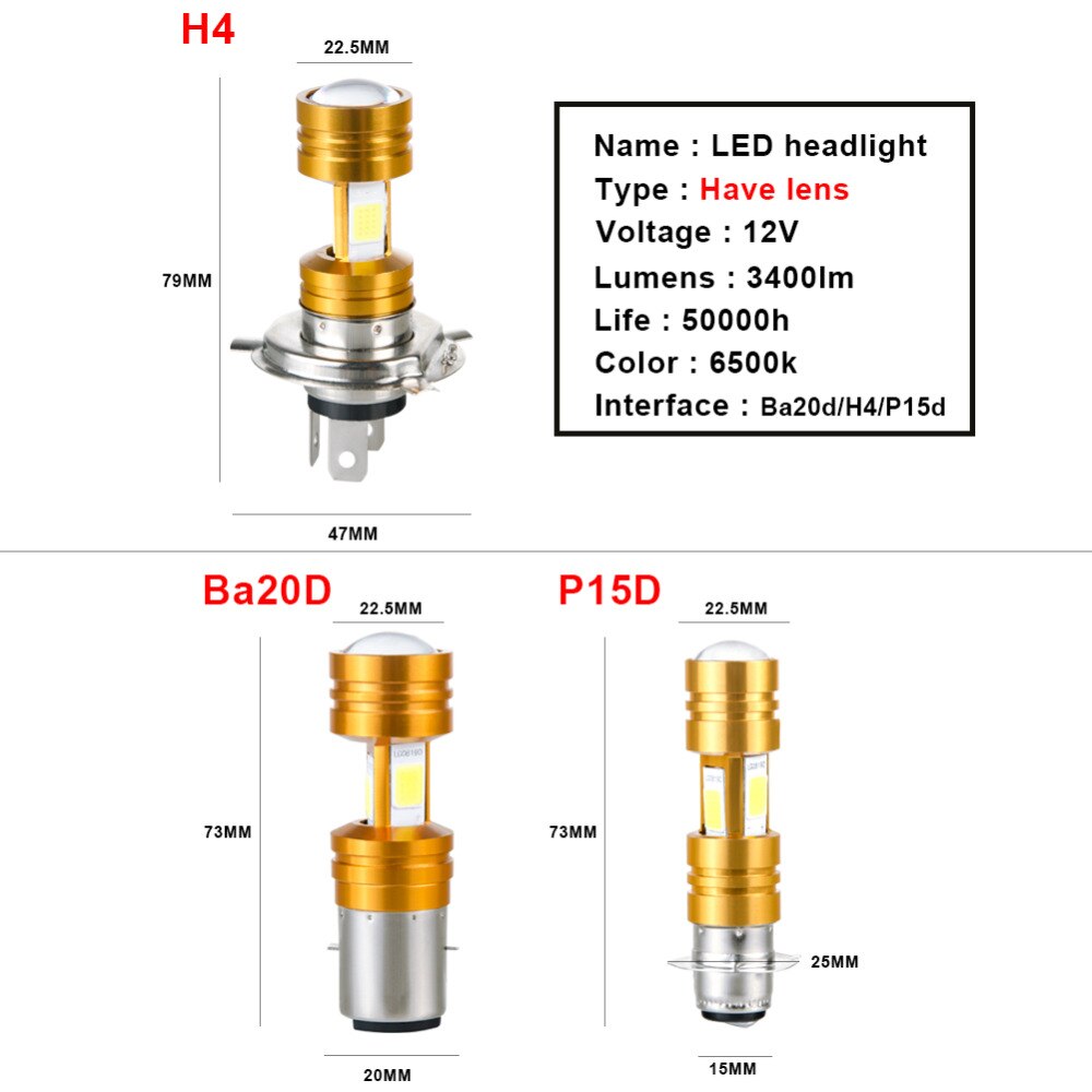 VooVoo LED H4 6500K 12V LED Motorrad Motorrad Scheinwerfer mit Objektiv BA20D P15D Fahrrad Nebel Lampe Lampe Licht Moped Rolle Beleuchtung