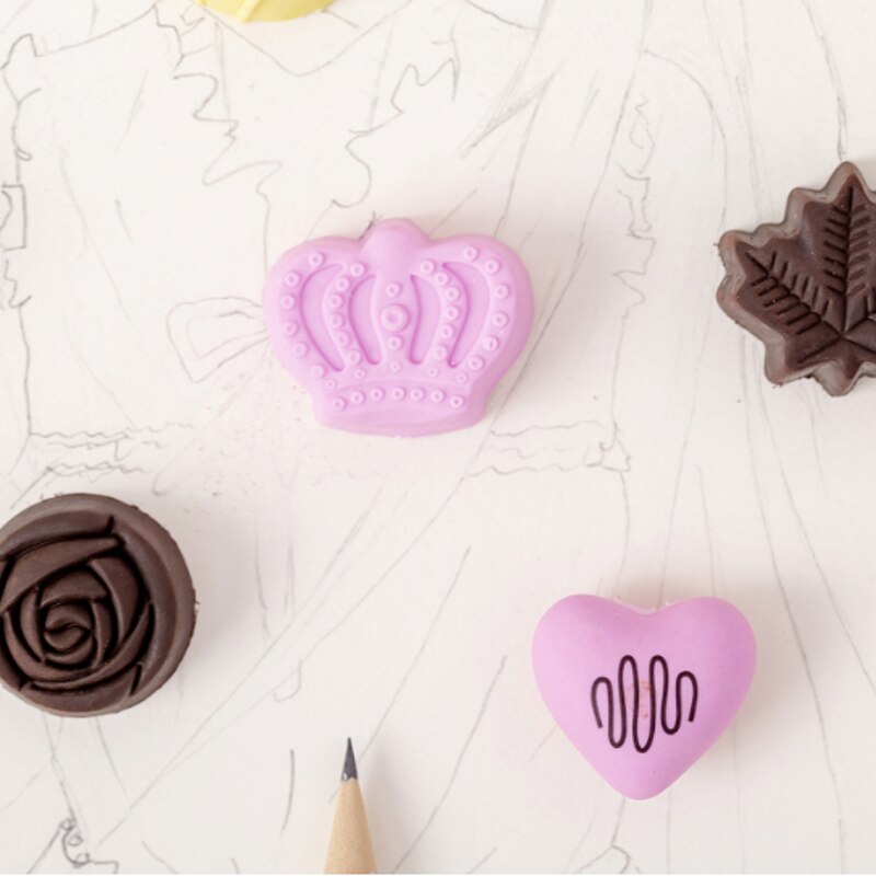 16Packs/Lot Chocolade Bloemen Vormen Creatieve Schattige Briefpapier Potlood Rubber Eraser Student School Office Supplies