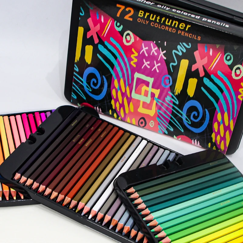 Brutfuner-lápices de colores profesionales, caja de lata para bocetos de madera, suministros de arte escolar, 72/120/180 colores
