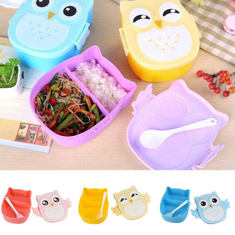 Koreaanse Cartoon Uil Vormige Lunchbox Met Lepel Vork Kids Bento Dozen Lunchbox Voedsel Container Storage Case 900 Ml