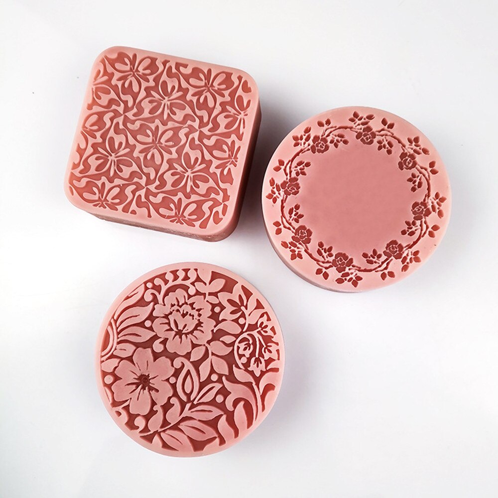 Padrão de flor artesanal sabão silicone molde diy esculpido quadrado redondo fazendo sabão silicone molde chocolate bolo ferramentas decoração