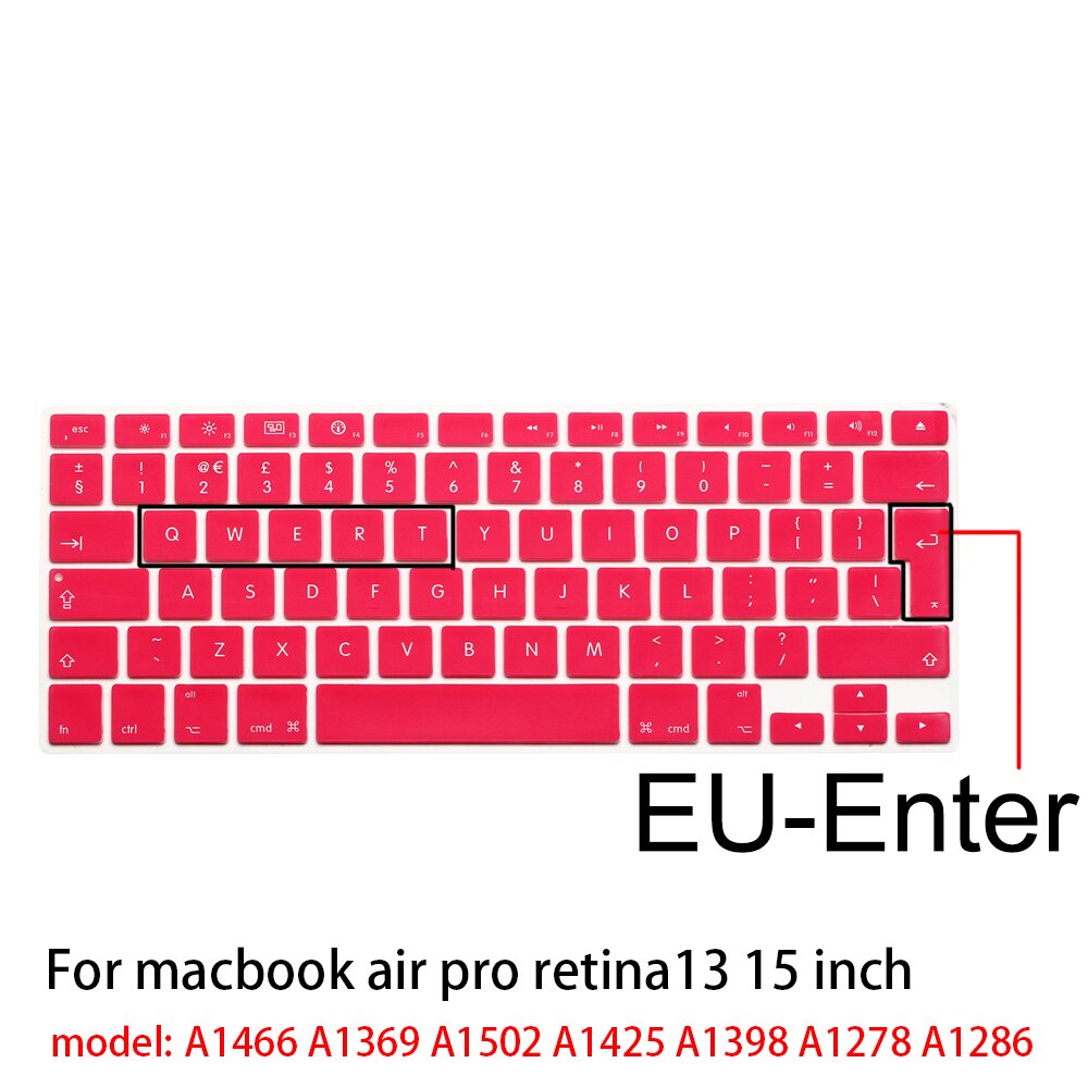 Dla Apple naklejki pokrywa klawiatury laptopa silikonowy futerał kolor silikonowy Film ue/usa dla macbook pro13/15 air13 A1278A1398A1466/1502: EU-enter pink