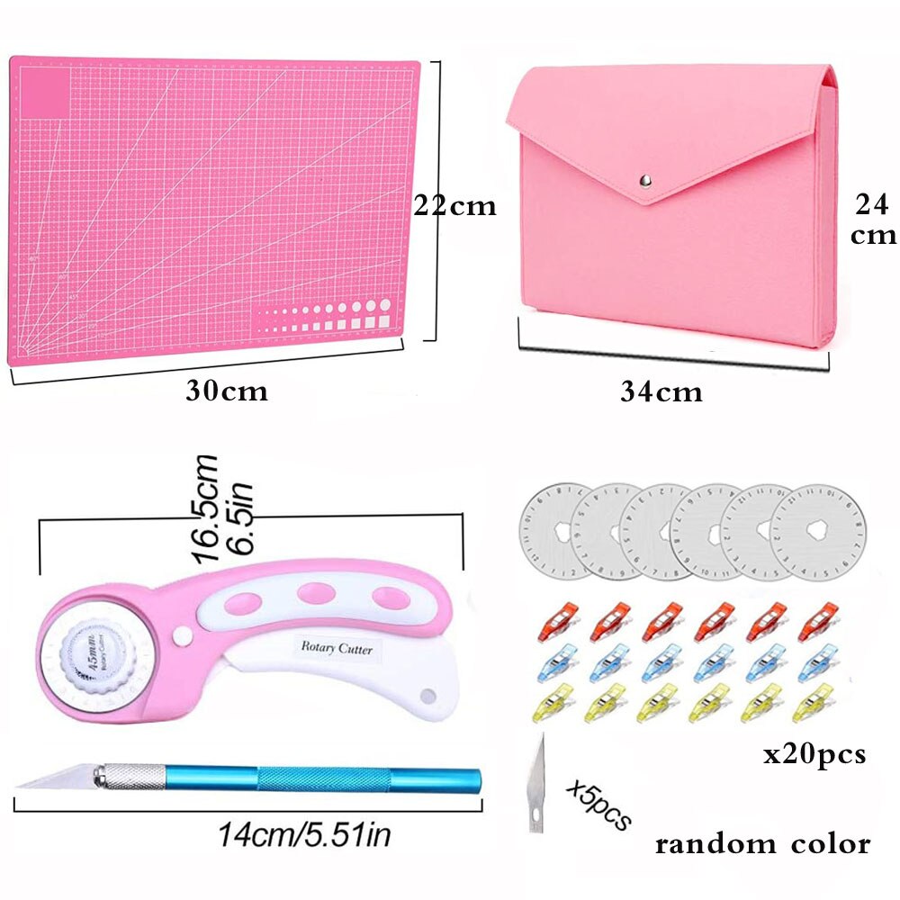 26pcs Rotary Cutter Kit 45mm Rotary Cutter & A4 Self Healing Cutting Mat&Patchwork Ruler&Blade for Quilting Leather Crafting