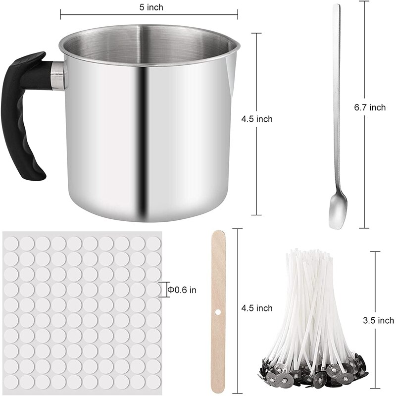 Candle Making Pouring Pot Kit With Boiler Wax Melting Pot,Candle Wicks,Candle Wicks Sticker,Wooden Candle Wick Centering