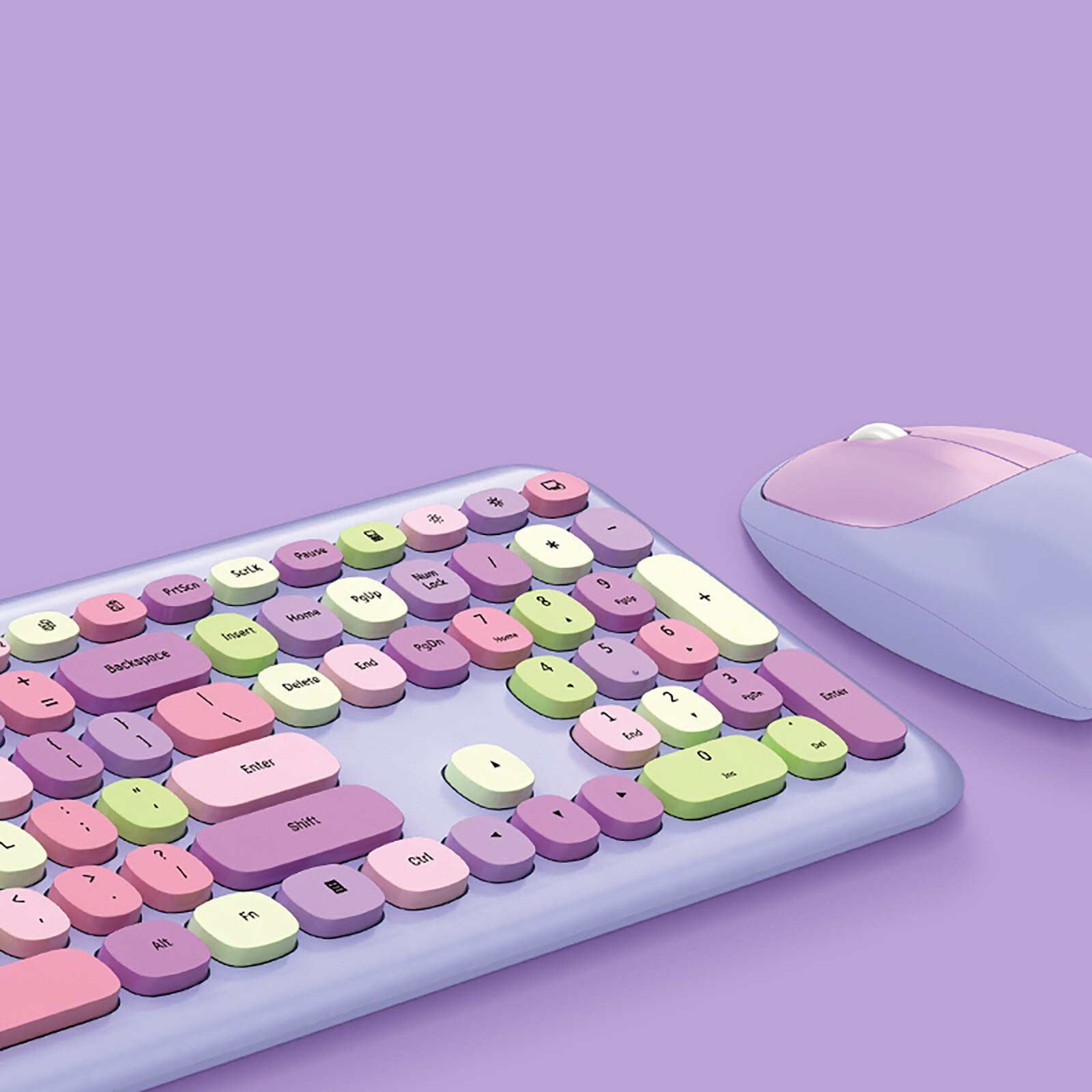 2.4GHz Wireless Keyboard and Mouse Combo, Pink Wireless Keyboard setRetro Full Size & Cute Wireless Mouse for Computer PC Laptop