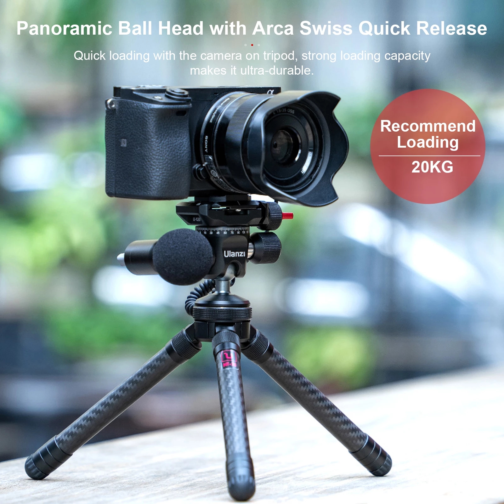Ulanzi U-120 Ball Head Tripod Mount with Cold Shoe Acra Swiss Quick Release Plate 1/4" Interface for DSLR SLR Camcorder Camera