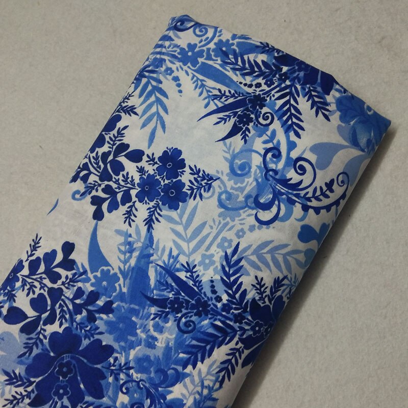 50x105cm Traditional Blue & White Flower Leaf Printed Cotton Fabric Floral Fabric Patchwork for Cloth Dress Party Home Decoratio